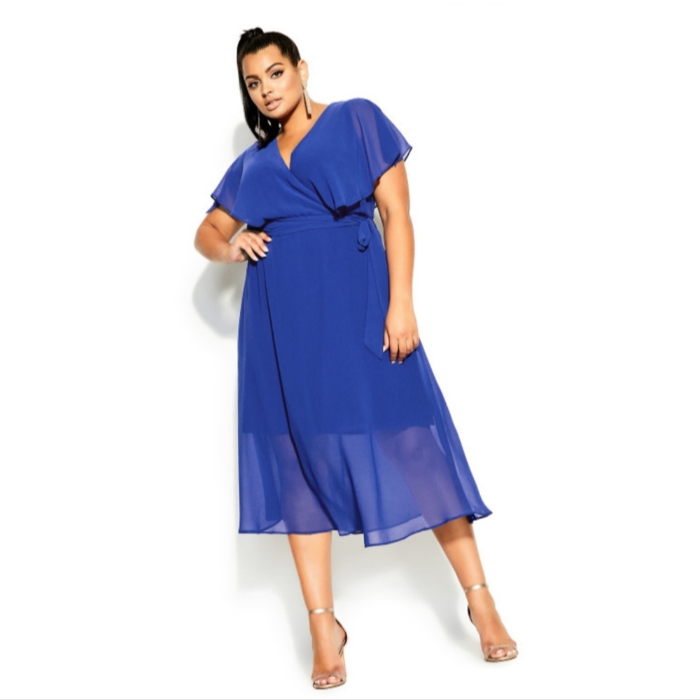 NWT City Chic Softly Tied Wrap Dress Lapis Blue Size 14